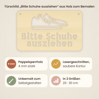 Türschild „Bitte Schuhe ausziehen“ aus Holz zum Bemalen, 200 × 124 oder 300 × 186 mm, Pappelsperrholz 4 mm