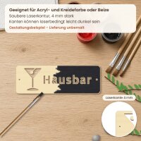 Schild „Hausbar“ mit Cocktailglas aus Holz zum Bemalen, 30 oder 45 cm breit, Pappelsperrholz 4 mm
