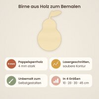 Birne aus Holz zum Bemalen, 3er-Set 10 cm oder einzeln 20, 30, 45 cm, Pappelsperrholz 4 mm