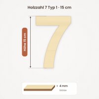 Holzzahl 7 zum Bemalen – Typ 1, 15 cm hoch, Pappelsperrholz 4 mm