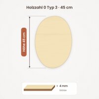 Holzzahl 0 zum Bemalen – Typ 3, 45 cm hoch, 4 mm stark