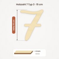 Holzzahl 7 zum Bemalen – Typ 3, 15 cm hoch, 4 mm stark