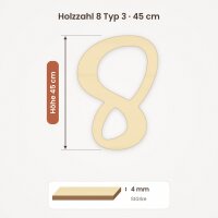 Holzzahl 8 zum Bemalen – Typ 3, 45 cm hoch, 4 mm stark