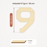 Holzzahl 9 zum Bemalen – Schrift uav_osd_sans, 30 cm hoch, 4 mm stark