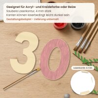 Holzzahlen-Set 30 zum Bemalen – Typ 2, 20 cm hoch je Ziffer, 4 mm stark