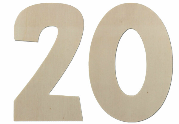 Geburtstagszahl 20 aus Holz zum Bemalen – Tischdeko zum Geburtstag, 4 mm stark