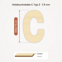 Holzbuchstabe C zum Bemalen – Typ 2, 7,5 cm hoch, 4 mm stark